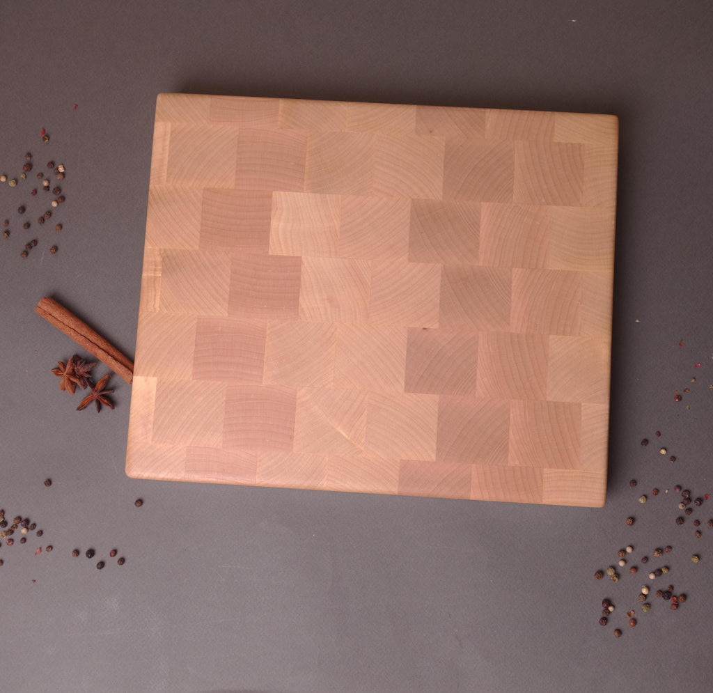 Handmade Reversible End Grain Maple Cutting Board with Built-in Handle