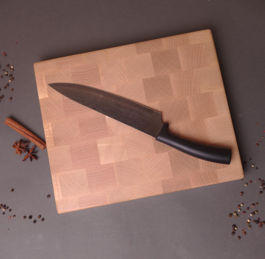 Handmade Reversible End Grain Maple Cutting Board with Built-in Handle