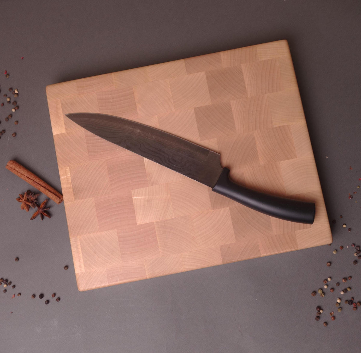 Handmade Reversible End Grain Maple Cutting Board with Built-in Handle