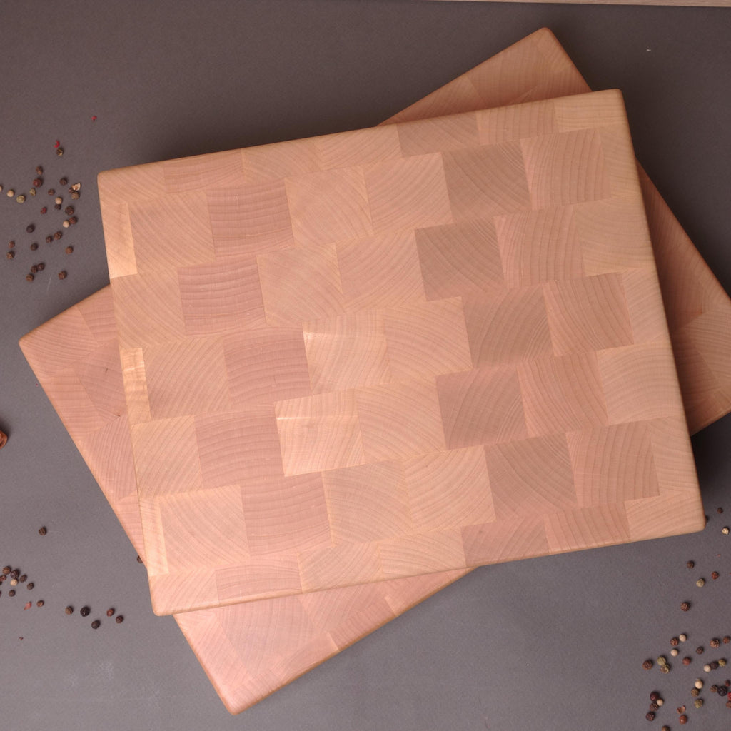 Handmade Reversible End Grain Maple Cutting Board with Built-in Handle