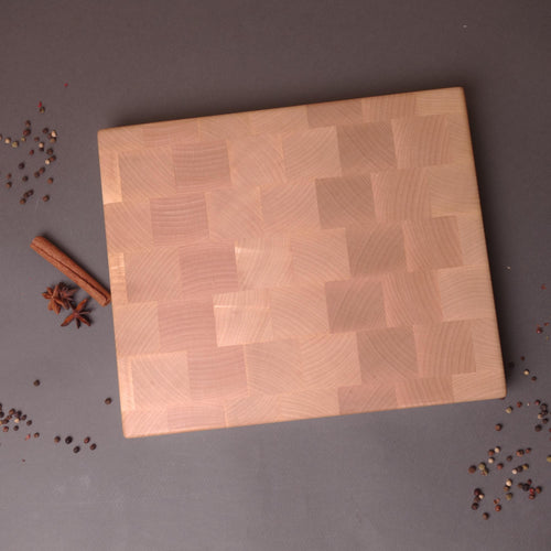 Handmade Reversible End Grain Maple Cutting Board with Built-in Handle